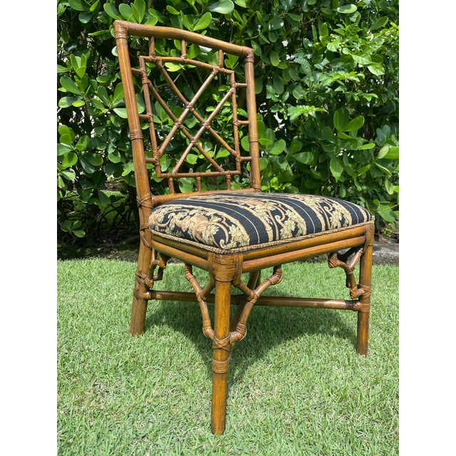 Wood Vintage Palm Beach Regency Fretwork Rattan Dining Chairs | Set of 4 For Sale - Image 7 of 12
