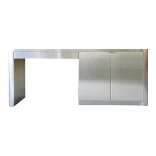 Vintage Postmodern Brushed Steel Laminate Desk For Sale