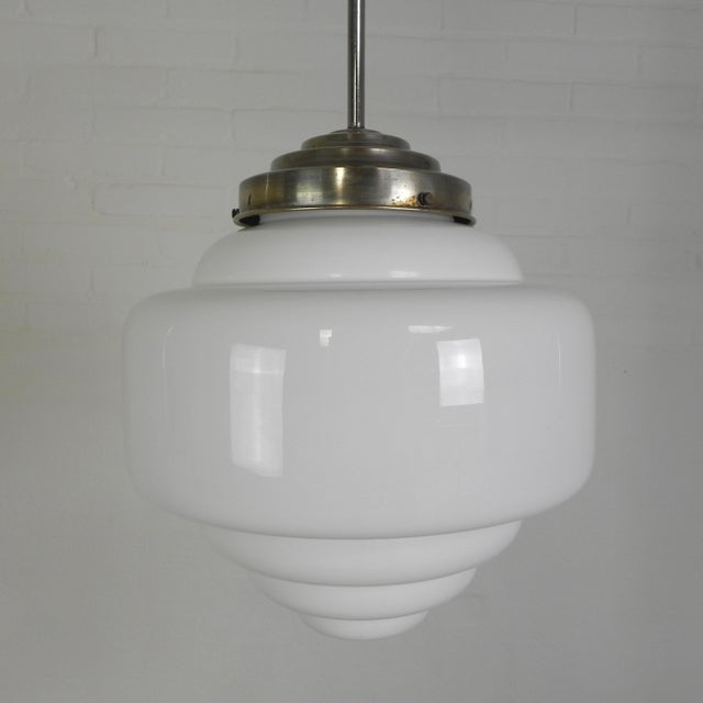 Art Deco Pendant Lamp with Stepped Opaline Shade, 1930s For Sale - Image 3 of 11