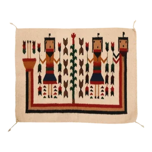 Vintage Tan Yei Navajo Style Rug Wall Hanging