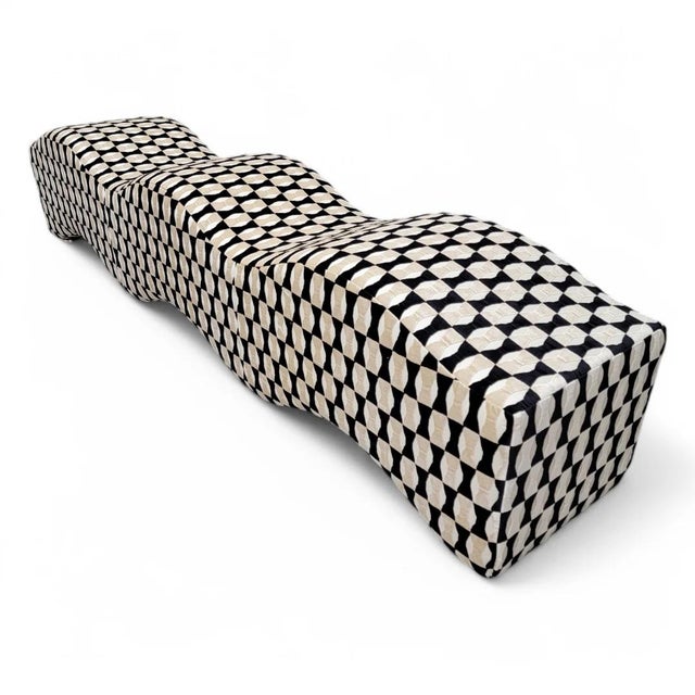 Postmodern Ripple Wave Bench Newly Reupholstered in Kate Spade Bow Tie Patterned Mohair For Sale - Image 4 of 9