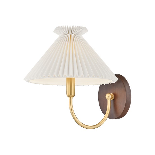 Wood Mitzi Acacia 10.5 in. 1 Light Wall Sconce in Aged Brass Finish For Sale - Image 7 of 15