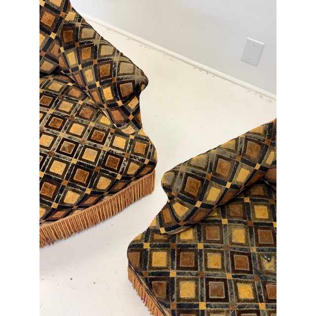 Pair of French Art Deco His & Hers Armchairs in Geometric Velvet, Circa 1930s For Sale - Image 10 of 17