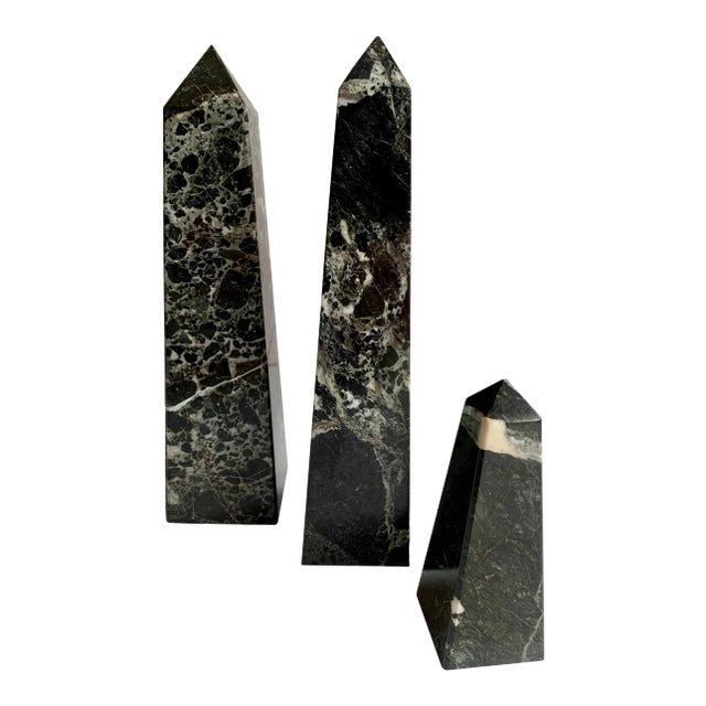 Marble Obelisk Paper Weight Bookends - Set of 3 For Sale