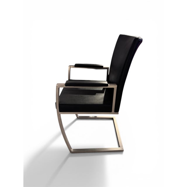 Mid-Century Modern Italian Black Marble Dining Suite with Leather, 1980s, Set of 7 For Sale - Image 3 of 10