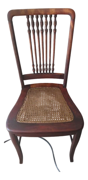 Antique American Spindle Back Side Chair With a Cane Seat