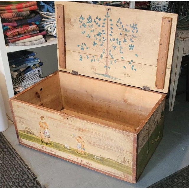 Folk Art 19th Century Original Paint Decorated Blanket Chest For Sale - Image 3 of 9