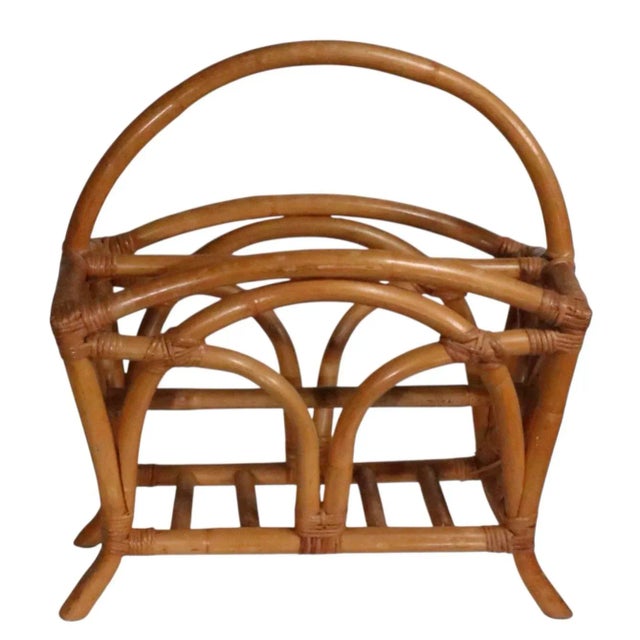 Tan Mid 20th Century Bamboo Magazine Rack For Sale - Image 8 of 10