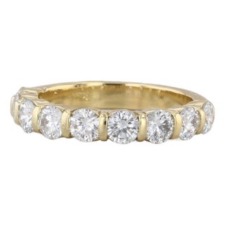 1.26ctw Diamond Wedding Anniversary Band 18k Yellow Gold Sz 5.25 Stackable Ring For Sale