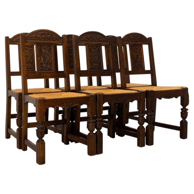Vintage Spanish Oak Dining Chairs with Rush Seats, 1950, Set of 6 For Sale - Image 15 of 15