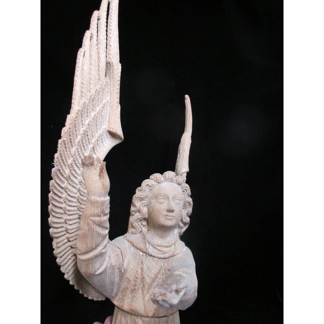 Antique Italian Large Carved Wood Angel Archangel Gabriel Sculpture Wall Hanging For Sale - Image 9 of 14