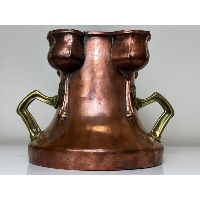 Beautiful Antique Dutch Copper Quatrefoil Cachepot Home Garden Planter With Brass Handles, Tulip Motif, Late 19th C For Sale - Image 12 of 16