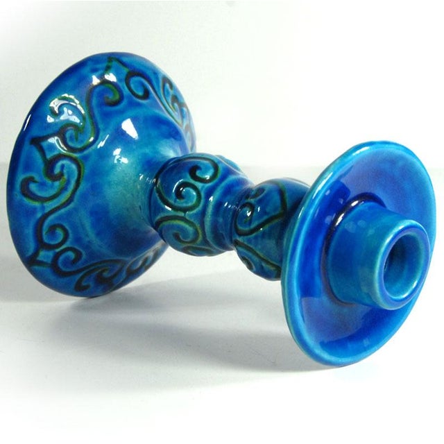 Mid-Century Modern Italian Blue Ceramic Candleholder from Italica Ars, 1970s For Sale - Image 3 of 7