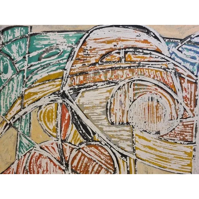 Wood Mid 20th Century Large Aboriginal-Inspired Abstract Oil Painting on Board, Framed For Sale - Image 7 of 11