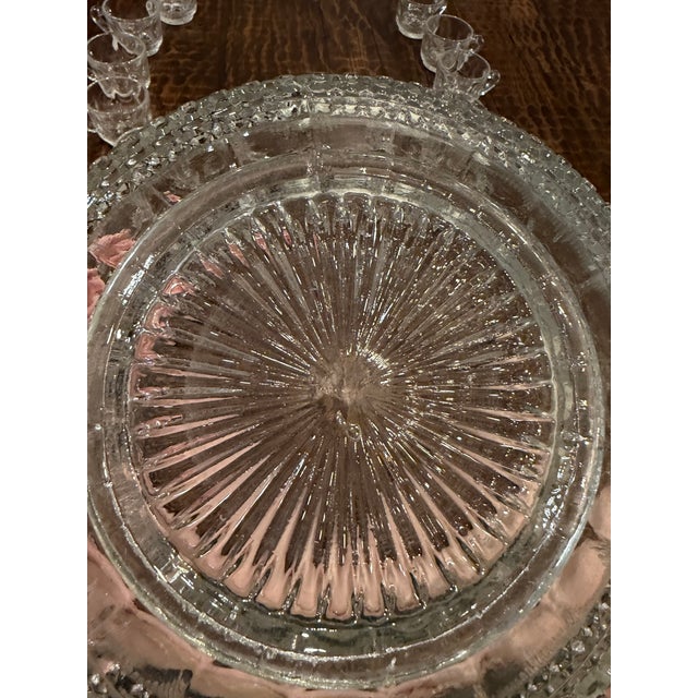 Vintage Tiffin-Franciscan Bullseye Pressed Glass Punch Bowl Set With 12 Cups & Original Ladle For Sale In Dallas - Image 6 of 15