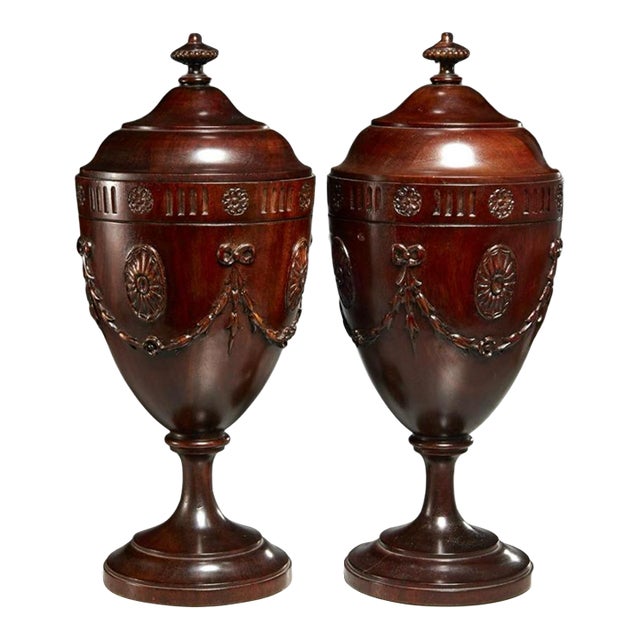 Pair George III Style Mahogany Knife/Cutlery Urns For Sale