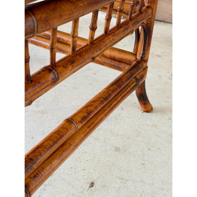 Vintage Brighton Pavilion Scorched Bamboo Coffee Table With Glass Top For Sale In Naples, FL - Image 6 of 12
