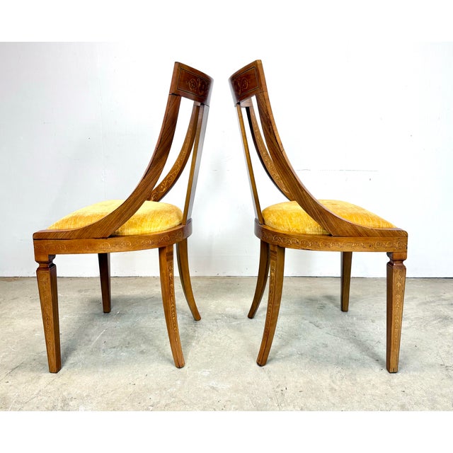 Late 19th Century Antique 19th Century Inlaid French Empire Biedermeier Gondola Style Side Chairs For Sale - Image 5 of 12