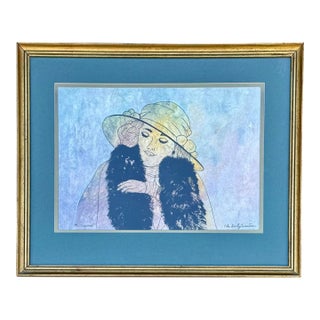 Vintage 1920s Mixed Media Portrait of a Woman – M. Seward Original, Signed & Framed For Sale