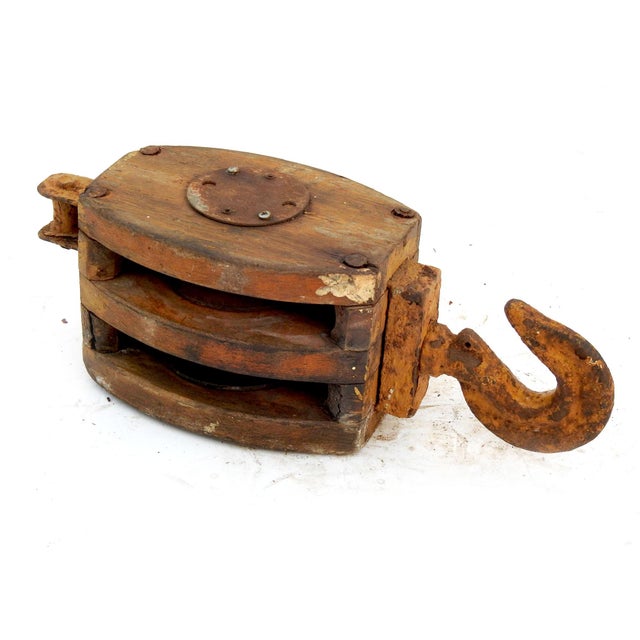 1980s Wooden Pulley, Double Rope Nautical Pulley For Sale - Image 4 of 7