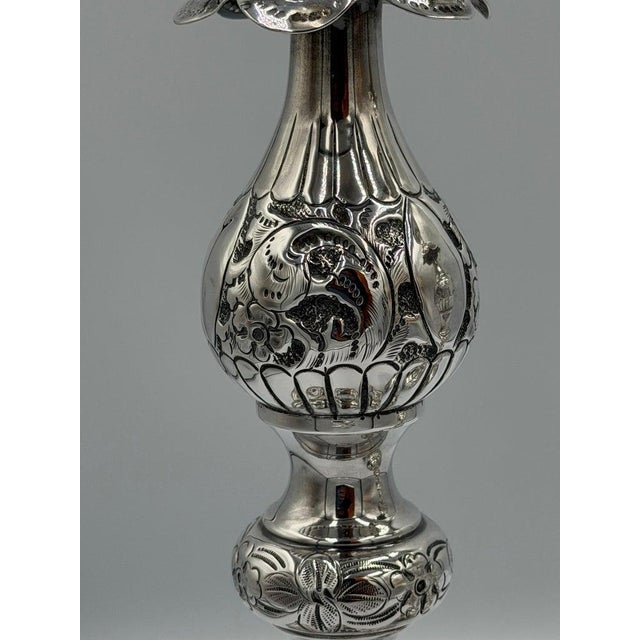 Antique Sterling Silver Baroque Revival Candlesticks With Repoussé - a Pair For Sale - Image 12 of 18