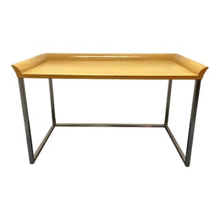 Mid Century Danish Modern Wood Desk With Chrome Base For Sale