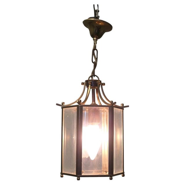 Metal French Brass and Glass Hall Lantern, 1920 For Sale - Image 7 of 7