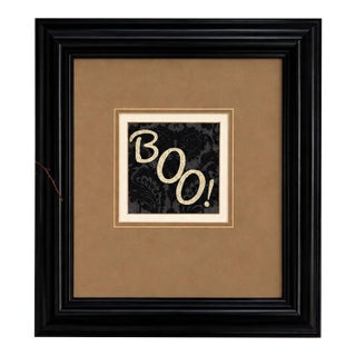 Framed “Boo!” Halloween Art With Black Frame & Gold Lettering, 17” X 19” For Sale