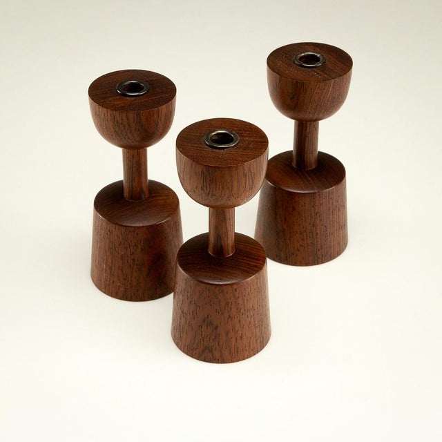 Vintage Rosewood Candlesticks by Laurids Lønborg, 1960s, Set of 3 For Sale - Image 13 of 14