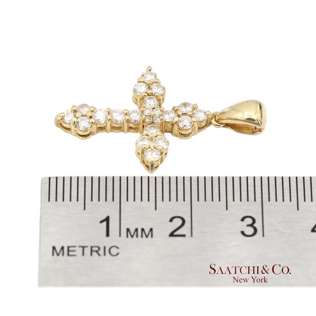 14k(585) Solid Yellow Gold Natural Diamond Cross Pendant For Sale - Image 9 of 10