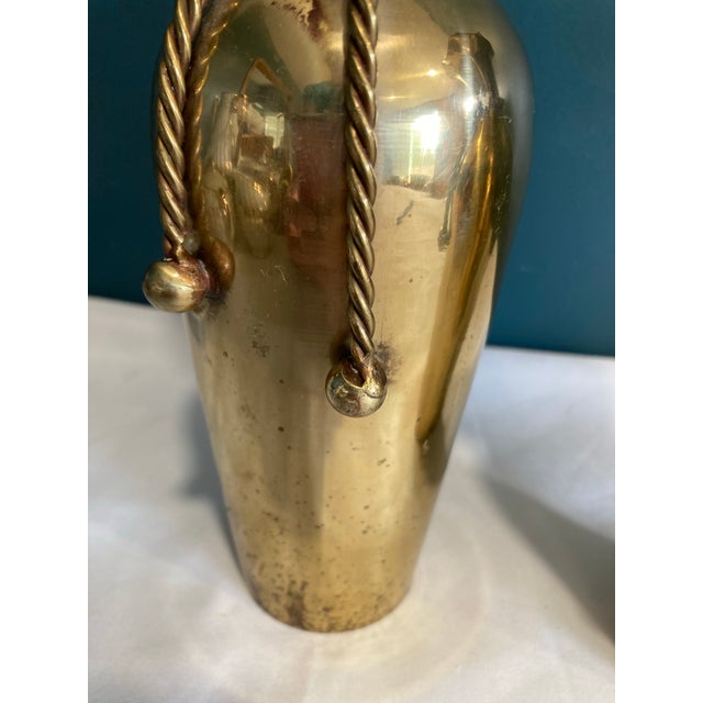 1980s Vintage Brass Rope and Tassel Vases- Set of 2 For Sale - Image 5 of 8
