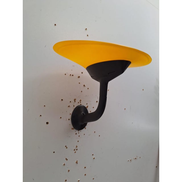 Postmodern Wall Lamps in Red and Yellow Satin Glass with Black Lacquered Metal Structure, Italy, 1980, Set of 2 For Sale - Image 16 of 17