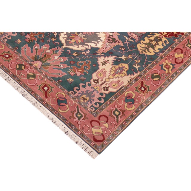 Shabby Chic Ziegler Blue/Pink Wool Rug - 8'4'' X 10'3'' For Sale - Image 4 of 9