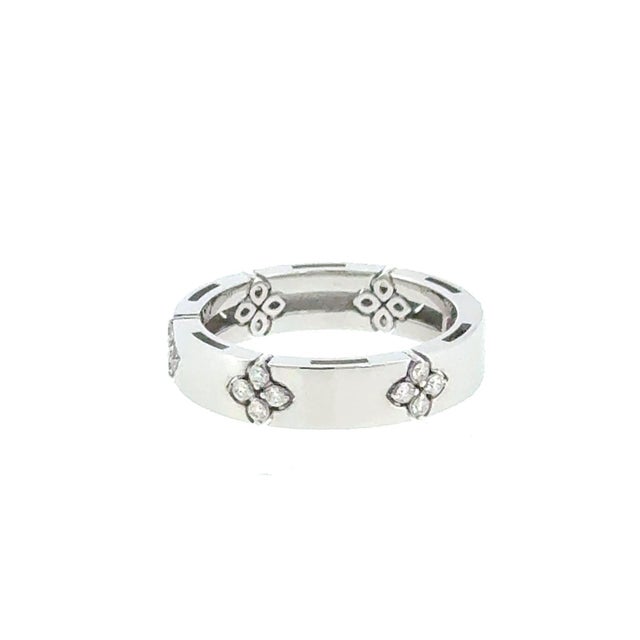 Roberto Coin Love in Verona 4mm Diamond Flower Band 18k White Gold 0.15ctw Size 6.5 For Sale - Image 4 of 5