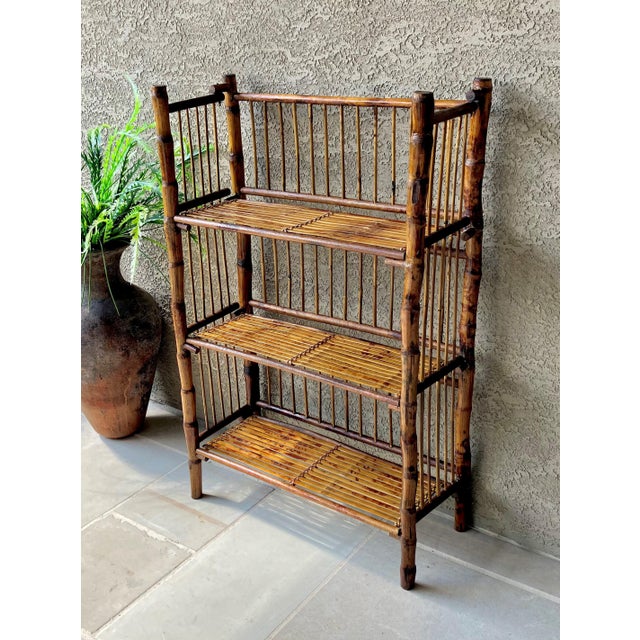 Mid 20th-Century 3-Tier Tortoiseshell Bamboo Bookshelf – Folds Flat for Storage For Sale - Image 16 of 18