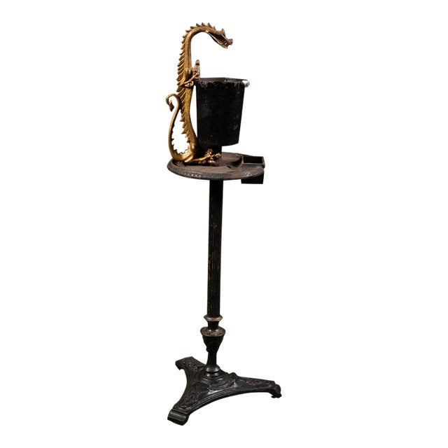 Early 20th Century Scroll Art Gilt Dragon Figural Floor Ashtray Stand For Sale