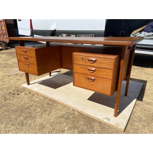 1960s Kai Kristiansen Writing Floating Teak Vintage Desk For Sale - Image 9 of 12