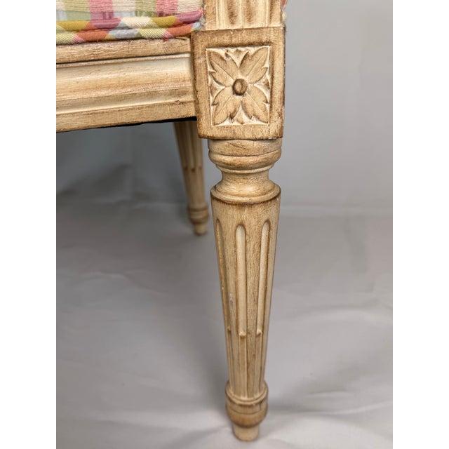 Textile Late 20th Century Louis XVI Style Creme Painted Upholsterer Fauteuil Armchair For Sale - Image 7 of 11