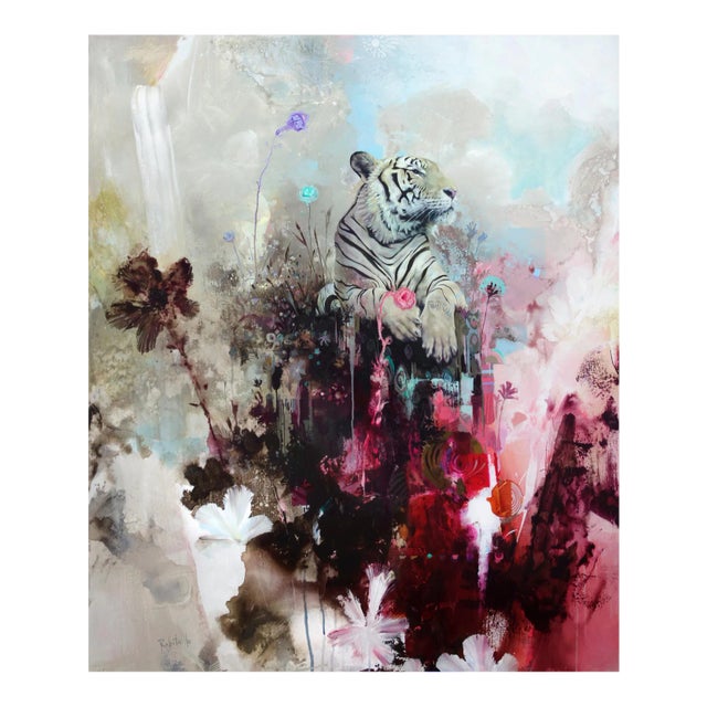 Mount Fortitude, Abstract Realism, Tiger with Bright Colors, Layered Texture, 2021 For Sale