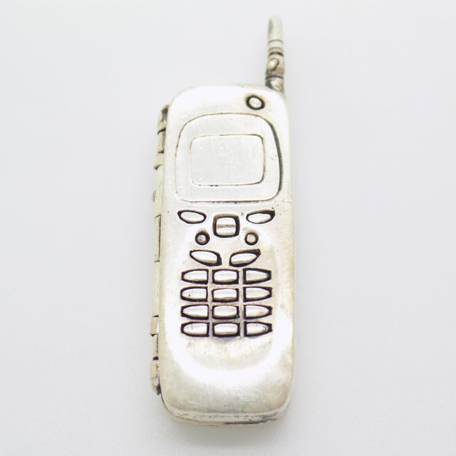 1990s Vintage Italian Handmade Genuine Sterling Silver Nokia 9000 Cellphone Figurine, 1990s For Sale - Image 5 of 10
