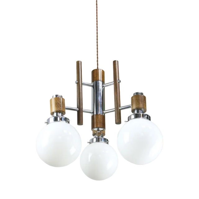 Mid-Century Scandinavian Chrome & Opaline Chandelier, 1960s For Sale