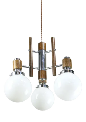 Mid-Century Scandinavian Chrome & Opaline Chandelier, 1960s