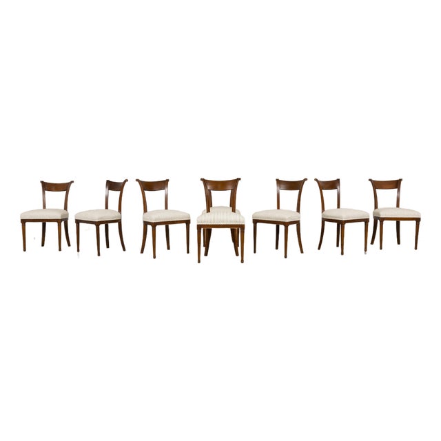 Set of 8 French Directoire Walnut Dining Chairs, Early 19th Century For Sale