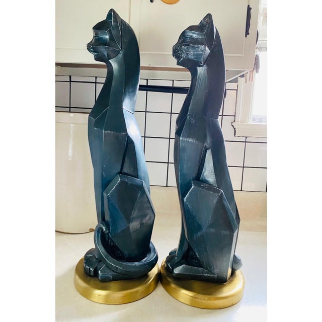 Pair of Mid Century Cubist Cats on Brass Base For Sale - Image 10 of 11