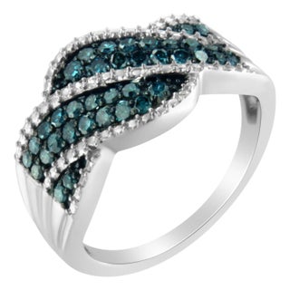 .925 Sterling Silver Treated Blue Color Diamond cocktail Ring (1/2 Cttw, Treated Blue Color, I2-I3 Clarity) - Size 6.75 For Sale