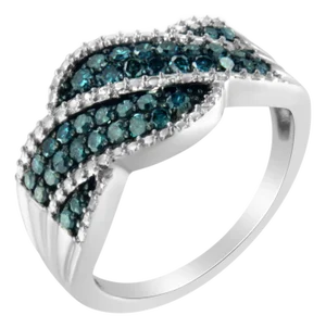 .925 Sterling Silver Treated Blue Color Diamond cocktail Ring (1/2 Cttw, Treated Blue Color, I2-I3 Clarity) - Size 6.75