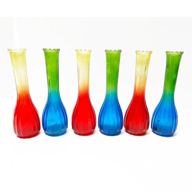 Mid-Century Modern Mid-Century Modern Retro Jeanette Colorful Amberina Glass Bud Vases - 6 Pieces For Sale - Image 3 of 3