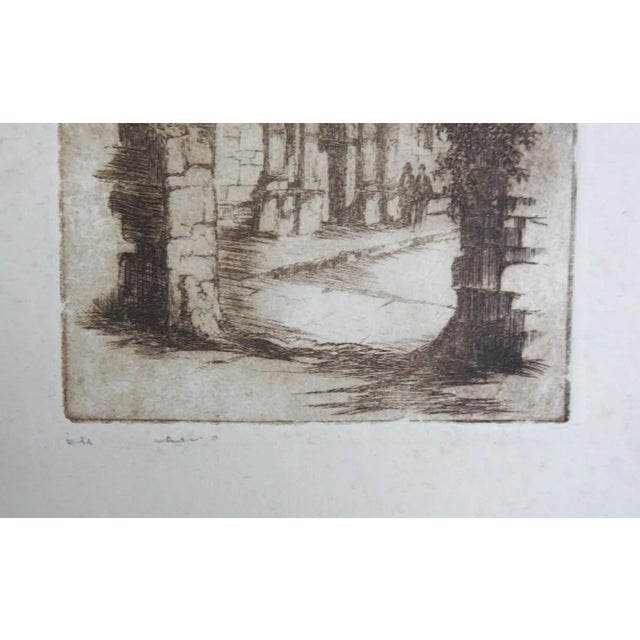 Vintage early 20th century etching on paper of the Alamo, San Antonio Texas. Signed illegibly in pencil along lower...
