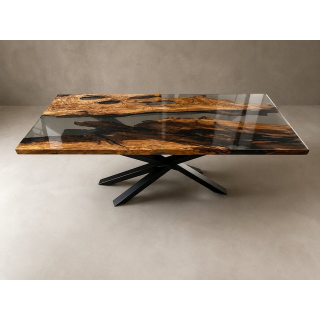 Rectangular table in Lecce olive wood and smoked resin, designed by Andrea Toffanin for Hood – Back & Forth Design. A...