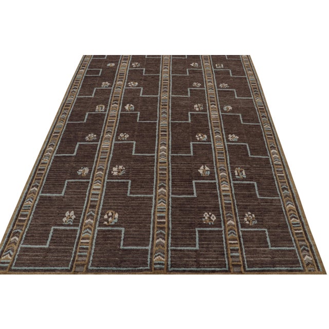 Rug & Kilim’s Scandinavian Style Rug in Brown, Blue & Gold Patterns - 12x16 For Sale In New York - Image 6 of 7